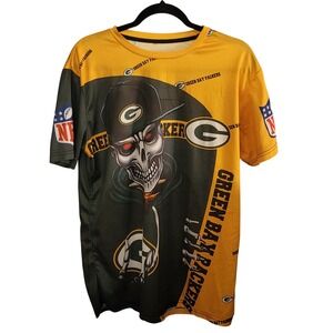 Unbranded Green Bay Packers T-Shirt Mens Medium Yellow Skeleton Graphic NFL Mesh
